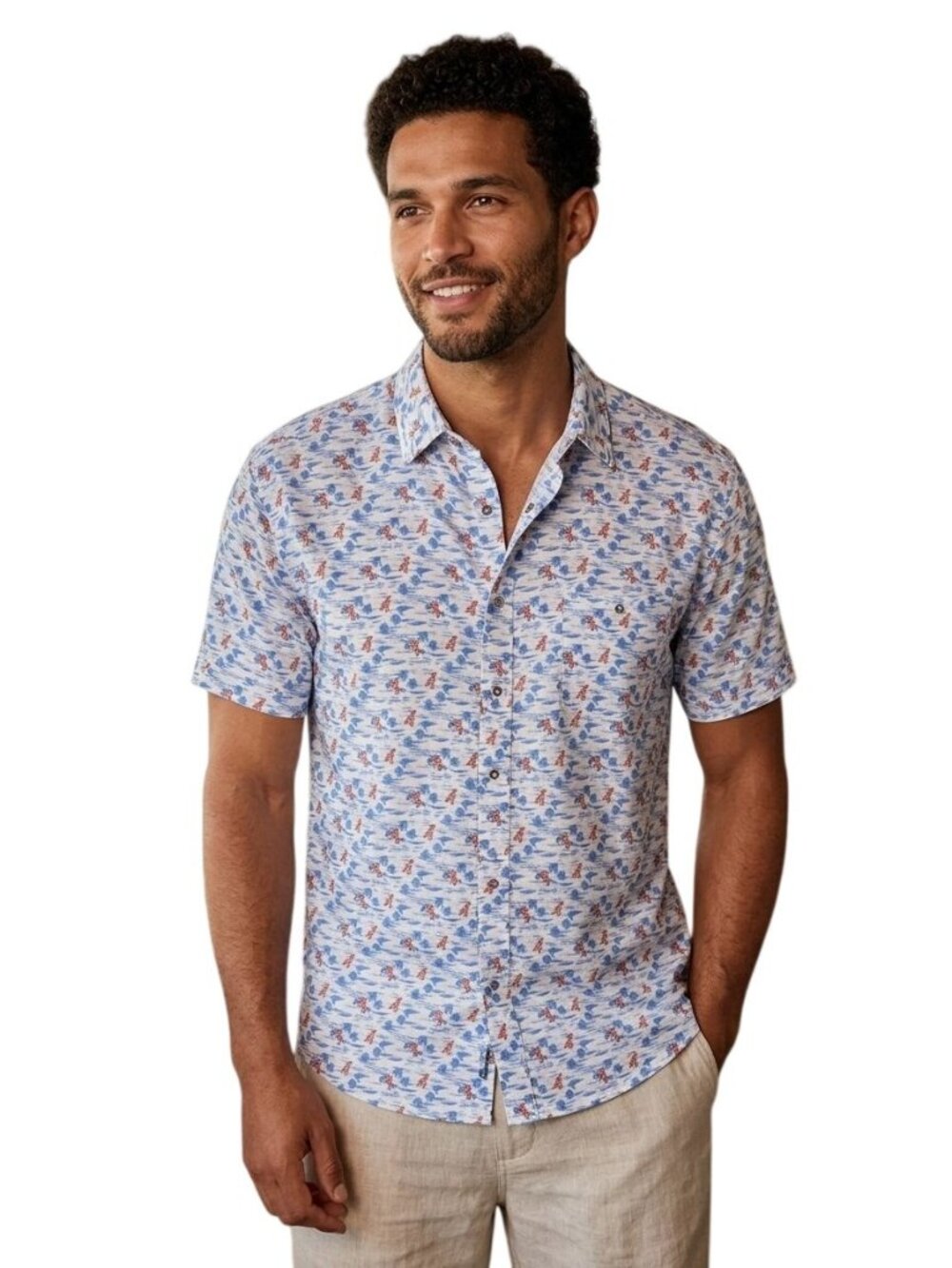 Age Of Wisdom Tropical Lobster Novelty Print Shirt Sleeve Button Shirt Size XL